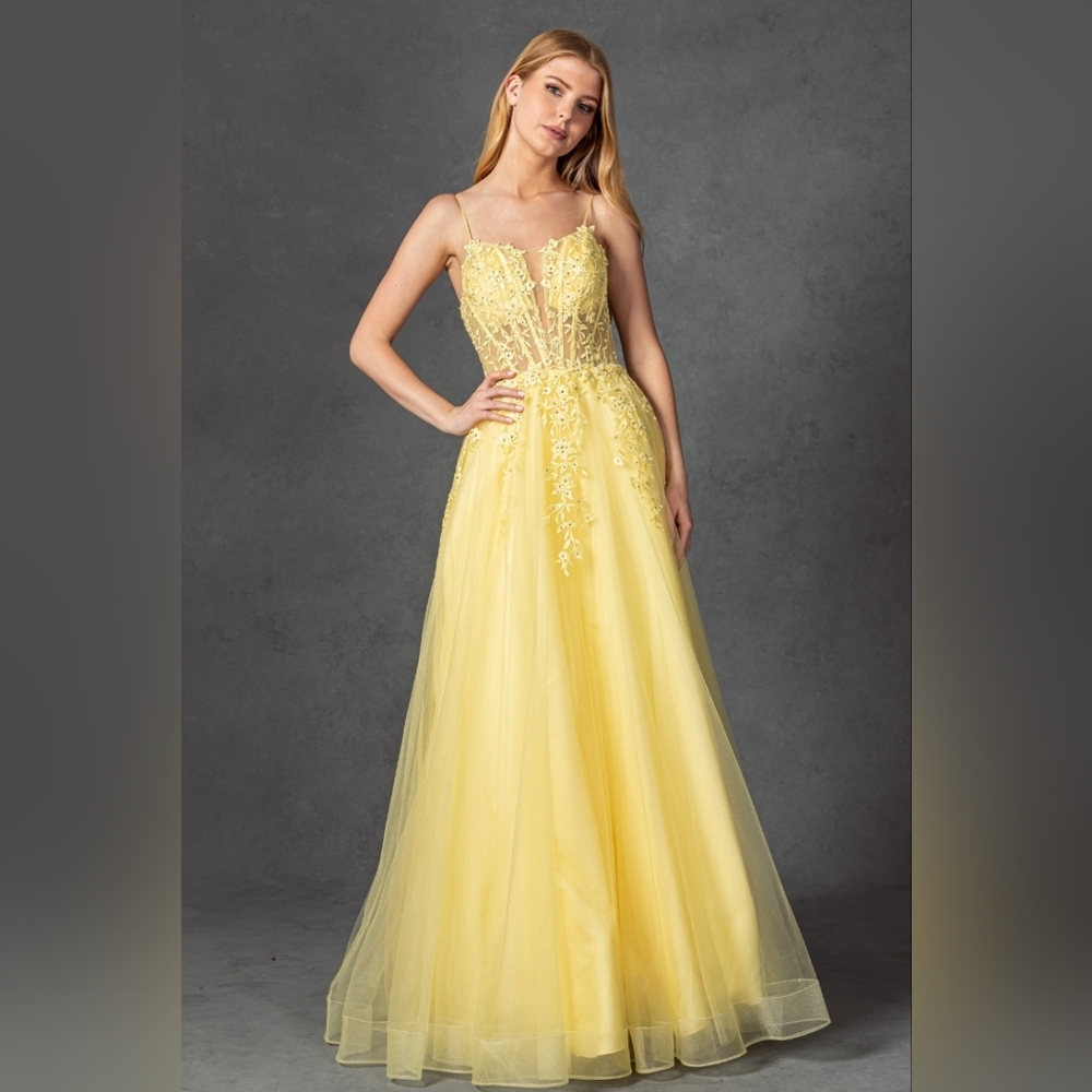 Yellow Ball Gown with Corset Back